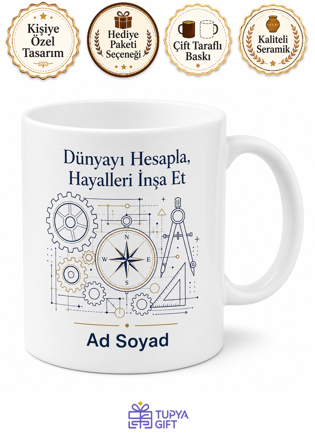Mühendis İçin Mesajlı Hediyelik Baskılı Kupa Bardak Masa Hediyesi