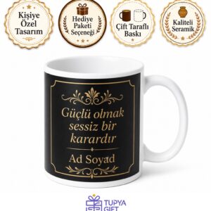 Siyah Mat Zemin Altın Harf Baskılı Lüks Kadın Kupa Bardak Özel Tasarım Hediye