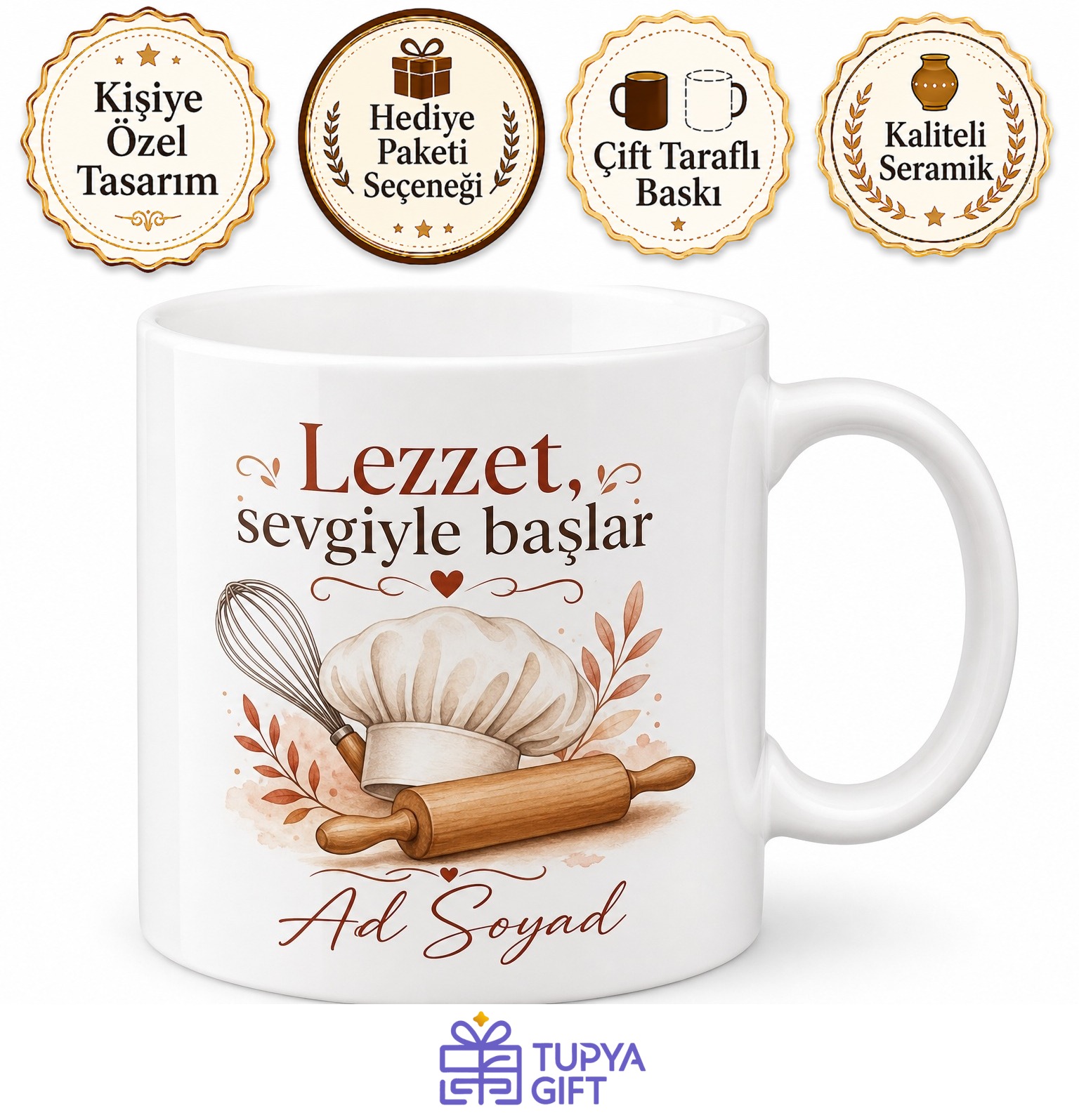 Aşçı İçin Kişiye Özel İsimli Baskılı Kupa Bardak Mutfak Hediyesi