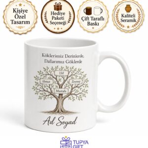 Kişiye Özel Aile Ağacı Temalı Baskılı Kupa Bardak Hediye