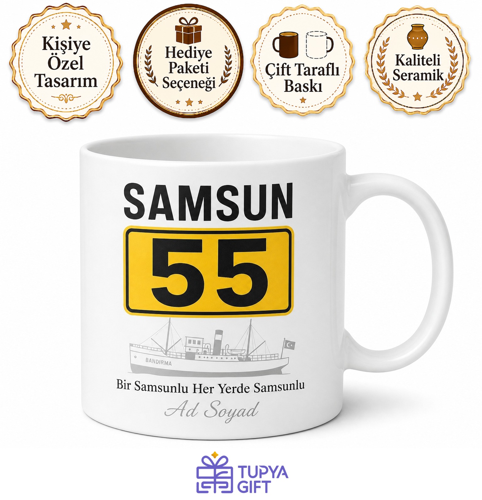 Plakalı Samsun Temalı Baskılı Kupa Bardak Hediye Porselen Mug