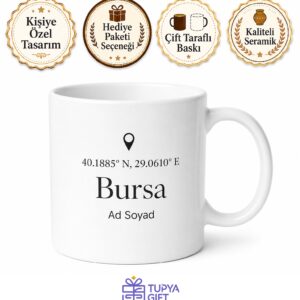 Kişiye Özel Memleket Koordinat Temalı Baskılı Kupa Bardak Hediye