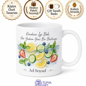 Detoks Suyu Temalı Baskılı Kupa Bardak Hediye Sağlıklı Yaşam Porselen Mug