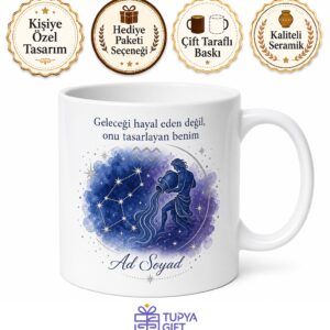 Kova Burcu Özel Tasarım Yıldız Temalı Kupa Bardak Astroloji Hediye