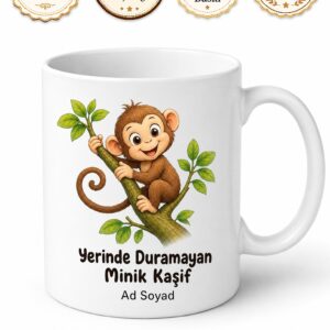 Ağaca Tırmanan Maymun Çizimli Yerinde Duramayan Yaramaz Çocuk Kupa Bardak Hediye