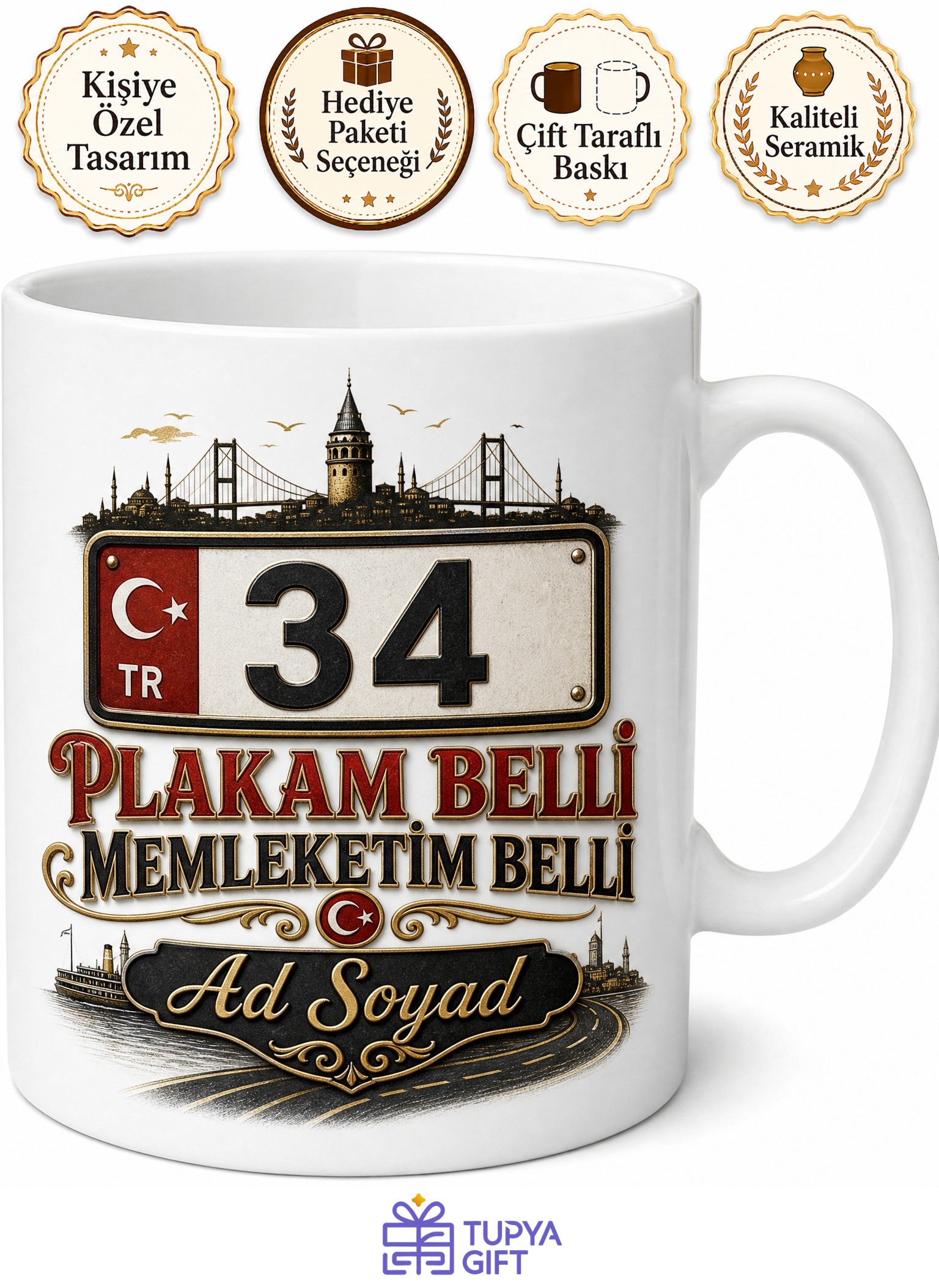 Kişiye Özel Plakam Belli Memleketim Belli Kupa Bardak İsimli Hediye