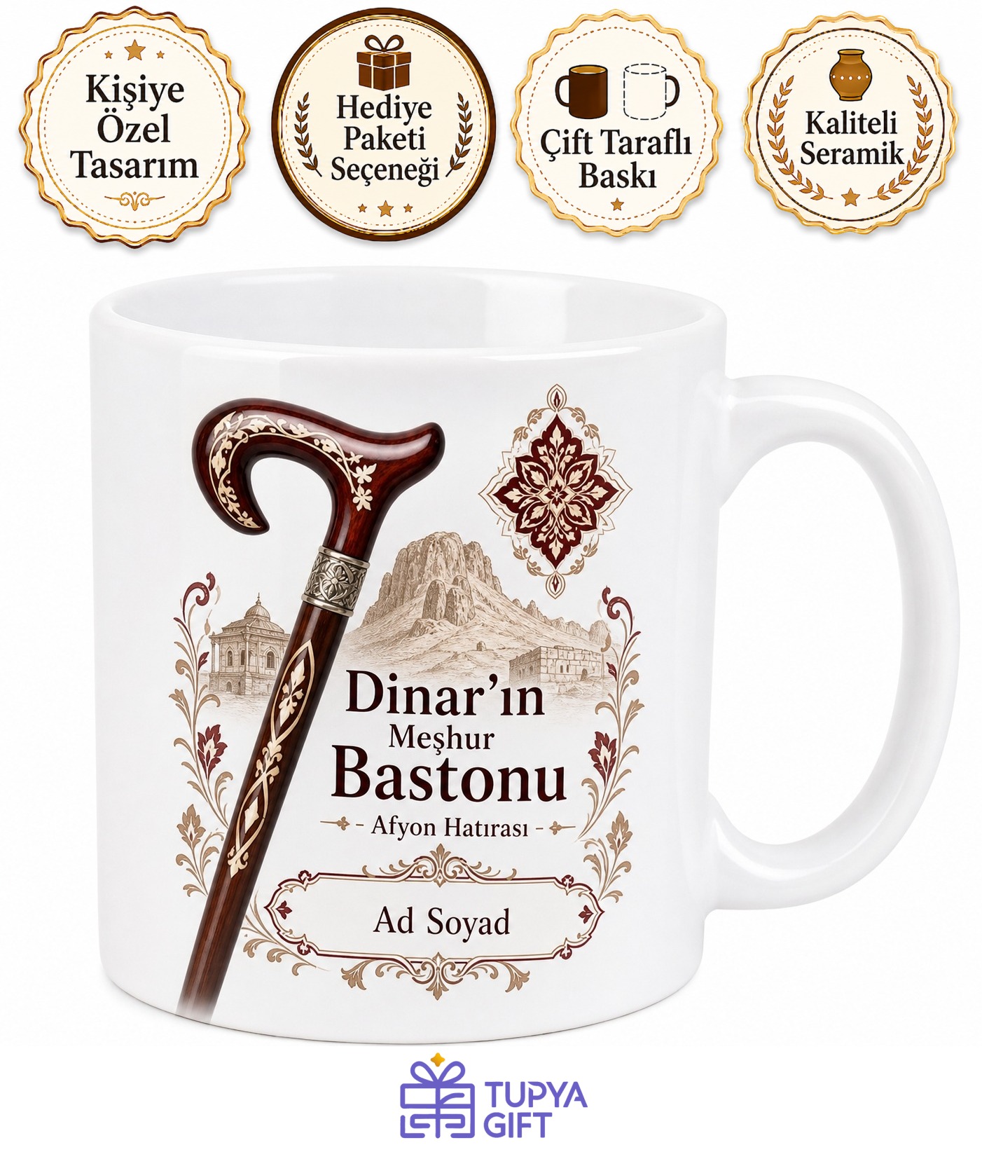 Dinar'ın Meşhur Bastonu Afyon Hatırası Kupa Bardak Hediye