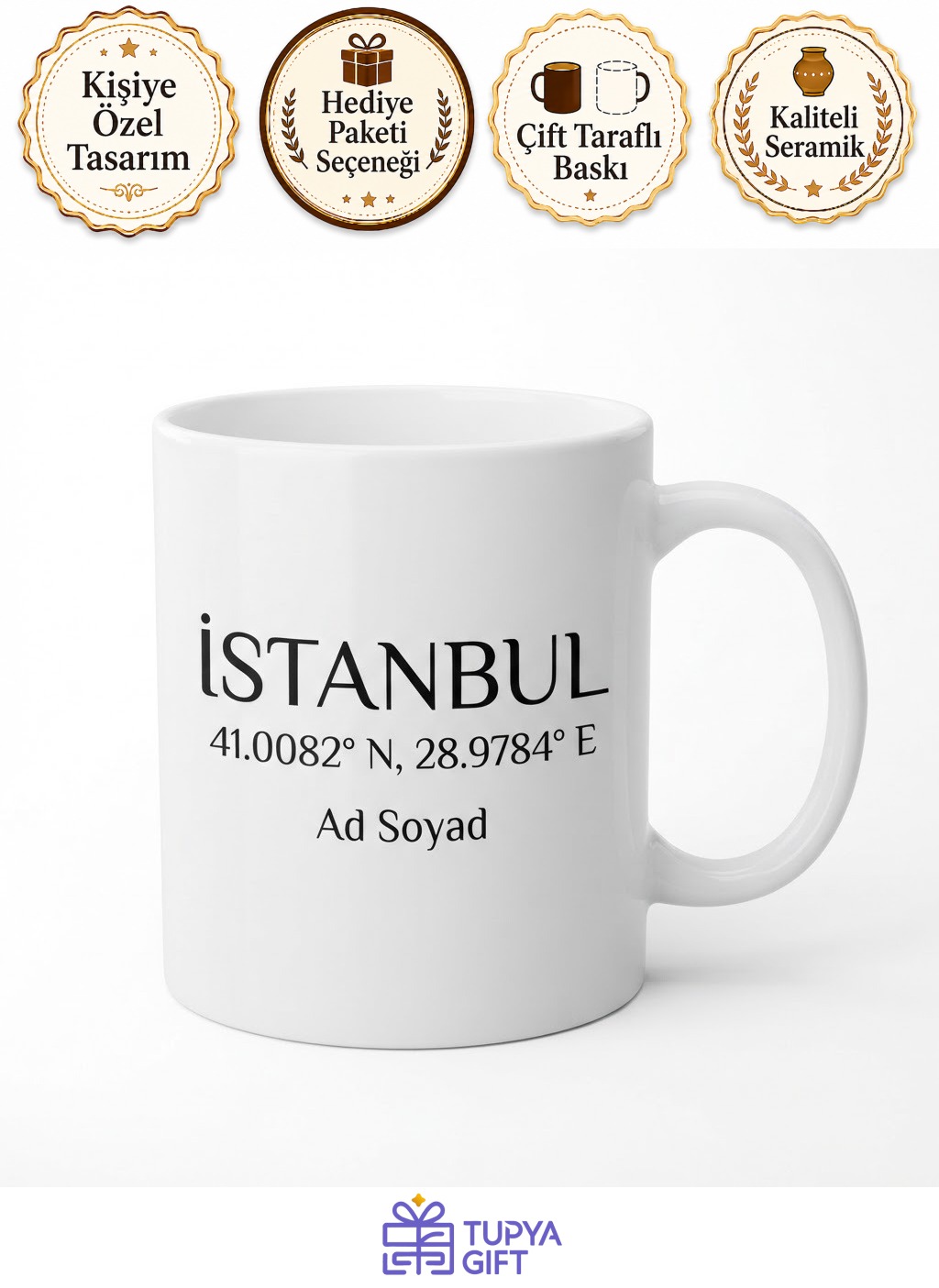 Memleket Koordinatları Yazılı Baskılı Kupa Bardak Özel Tasarım Hediye