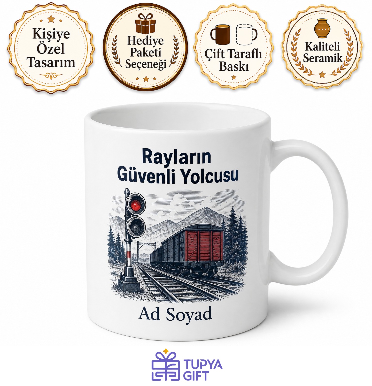 Demiryolları Makinistine Sinyalizasyon Raylar ve Vagon Kupa Bardak Hediye