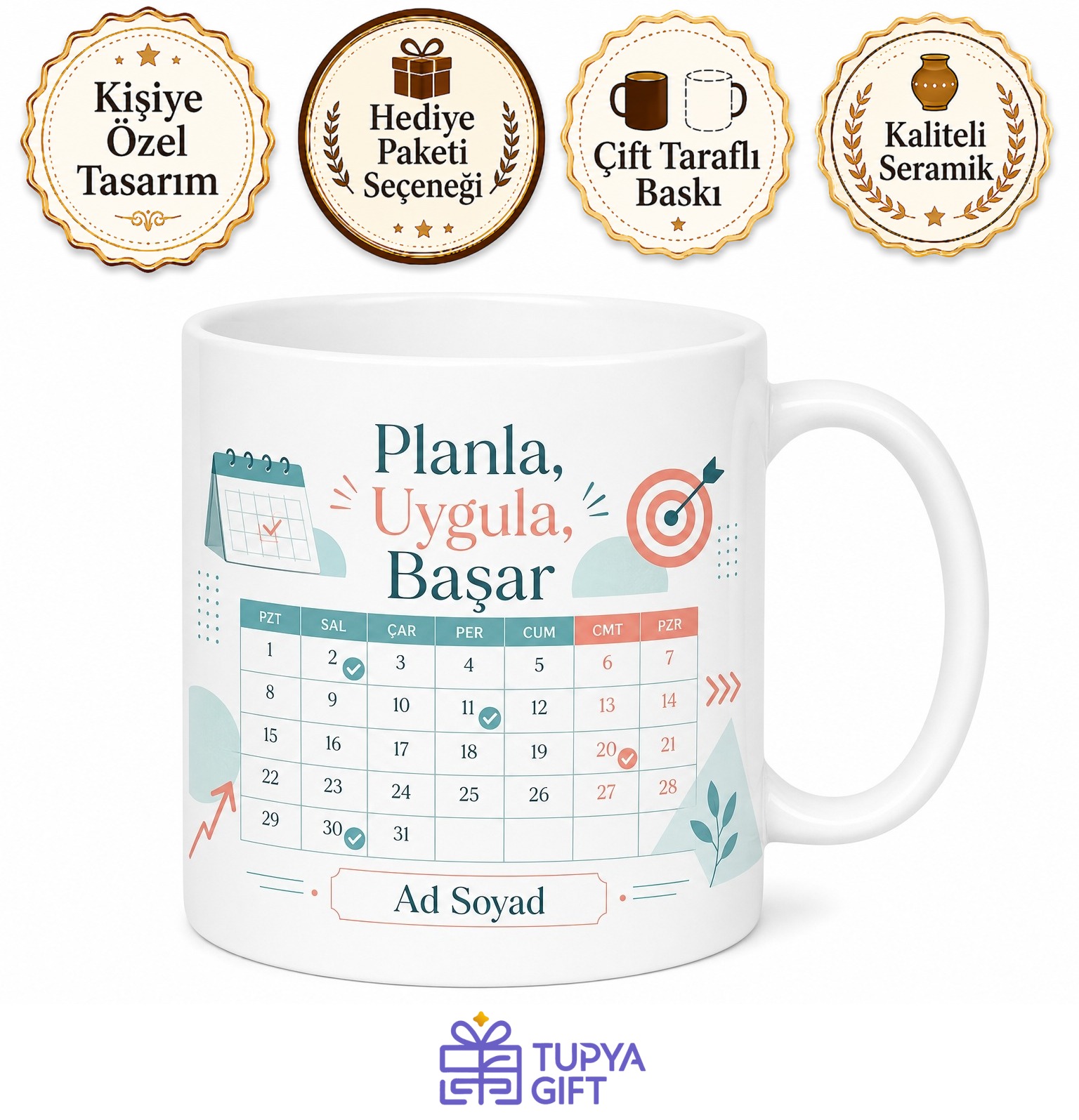 Kişiye Özel Takvim ve Plan Temalı Kupa Bardak Hediye Planlayıcı Mug