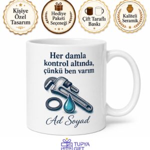 Su Tesisatçısına Hediye Sızıntı Tamiri Conta Boru Anahtarı Baskılı Kupa Bardak