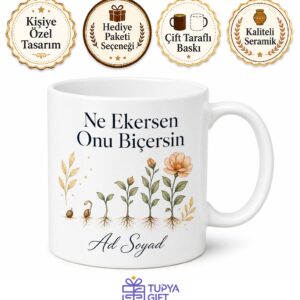 Karma Felsefesi Ne Ekersen Onu Biçersin Baskılı Porselen Kupa Bardak Hediye