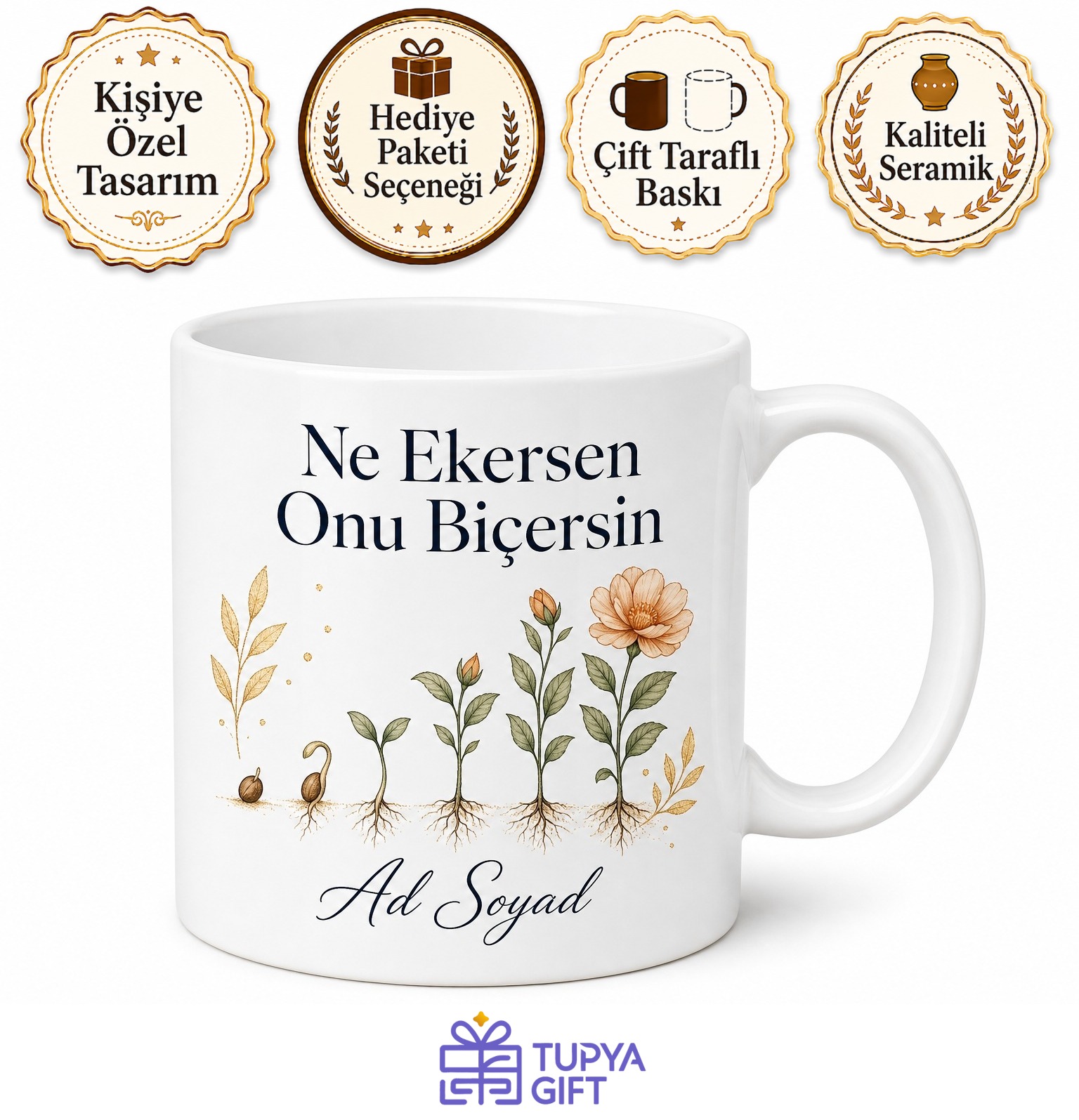 Karma Felsefesi Ne Ekersen Onu Biçersin Baskılı Porselen Kupa Bardak Hediye
