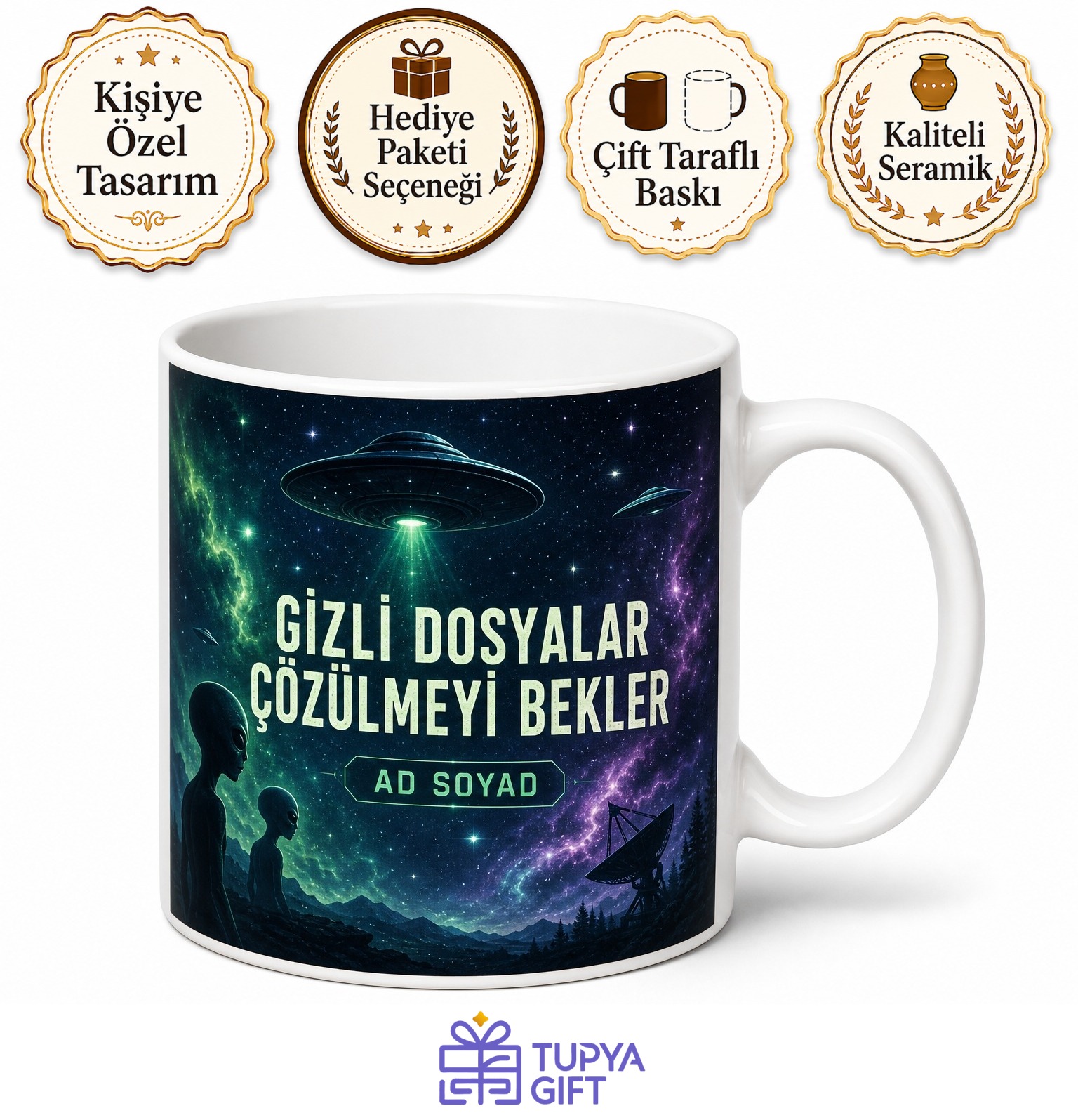 Uzay Yaratıkları Ufo İnananlara Gizli Dosyalar Çözülmeyi Bekler Kupa Bardak Hediye