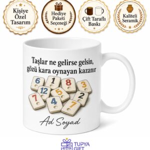 Okey Oyuncusu Risk Almayı Seven Gözü Kara Baskılı Porselen Kupa Bardak Hediye