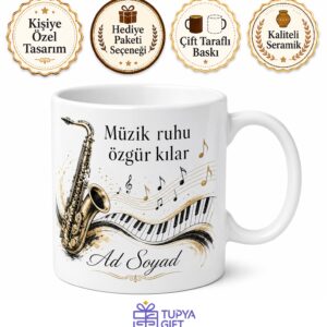 Caz Müzik Temalı Baskılı Kupa Bardak Hediye Müzisyen Jazz Porselen Mug