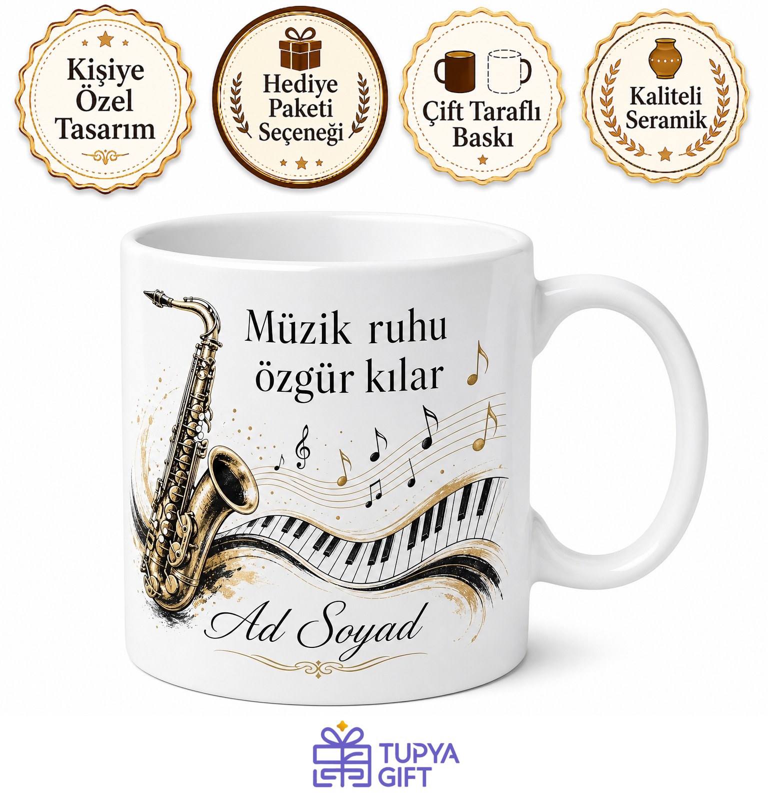 Caz Müzik Temalı Baskılı Kupa Bardak Hediye Müzisyen Jazz Porselen Mug