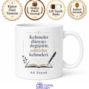 Kişiye Özel Editör Masası Baskılı Kupa Bardak | İsimli Editör Hediye