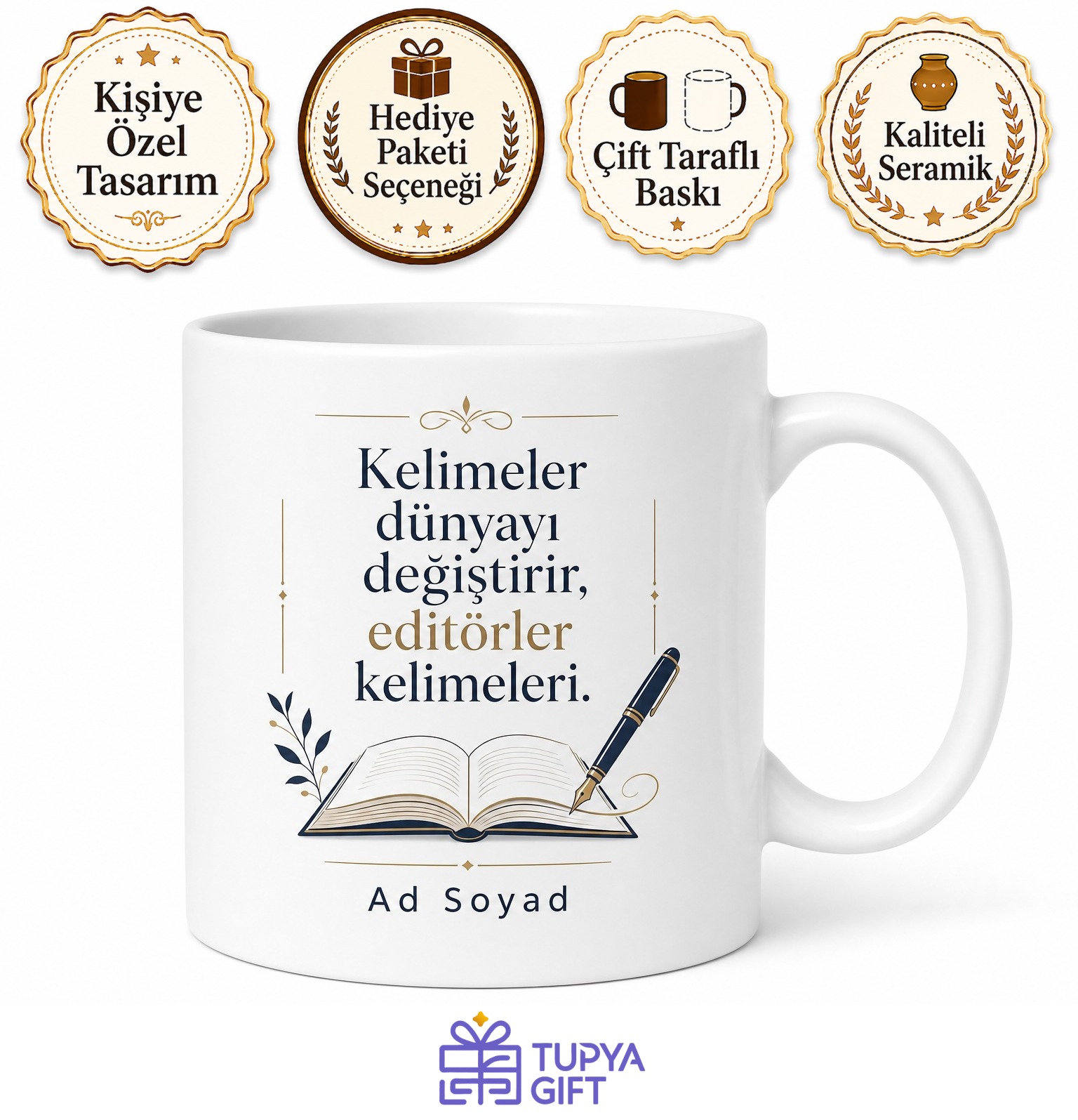 Kişiye Özel Editör Masası Baskılı Kupa Bardak | İsimli Editör Hediye