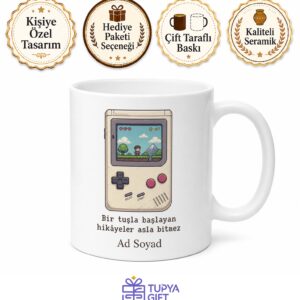 Gameboy Çizimli Retro El Konsolu Hatıra Kupa Eski Nesil Oyuncu Hediye Bardak