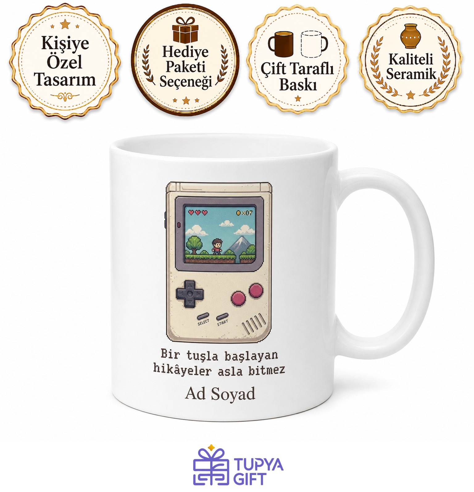 Gameboy Çizimli Retro El Konsolu Hatıra Kupa Eski Nesil Oyuncu Hediye Bardak