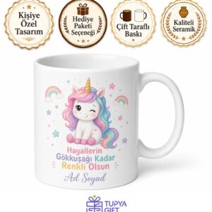 Tek Boynuzlu At Unicorn Gökkuşağı Çocuk Odası Şirin Kupa Bardak Hediye