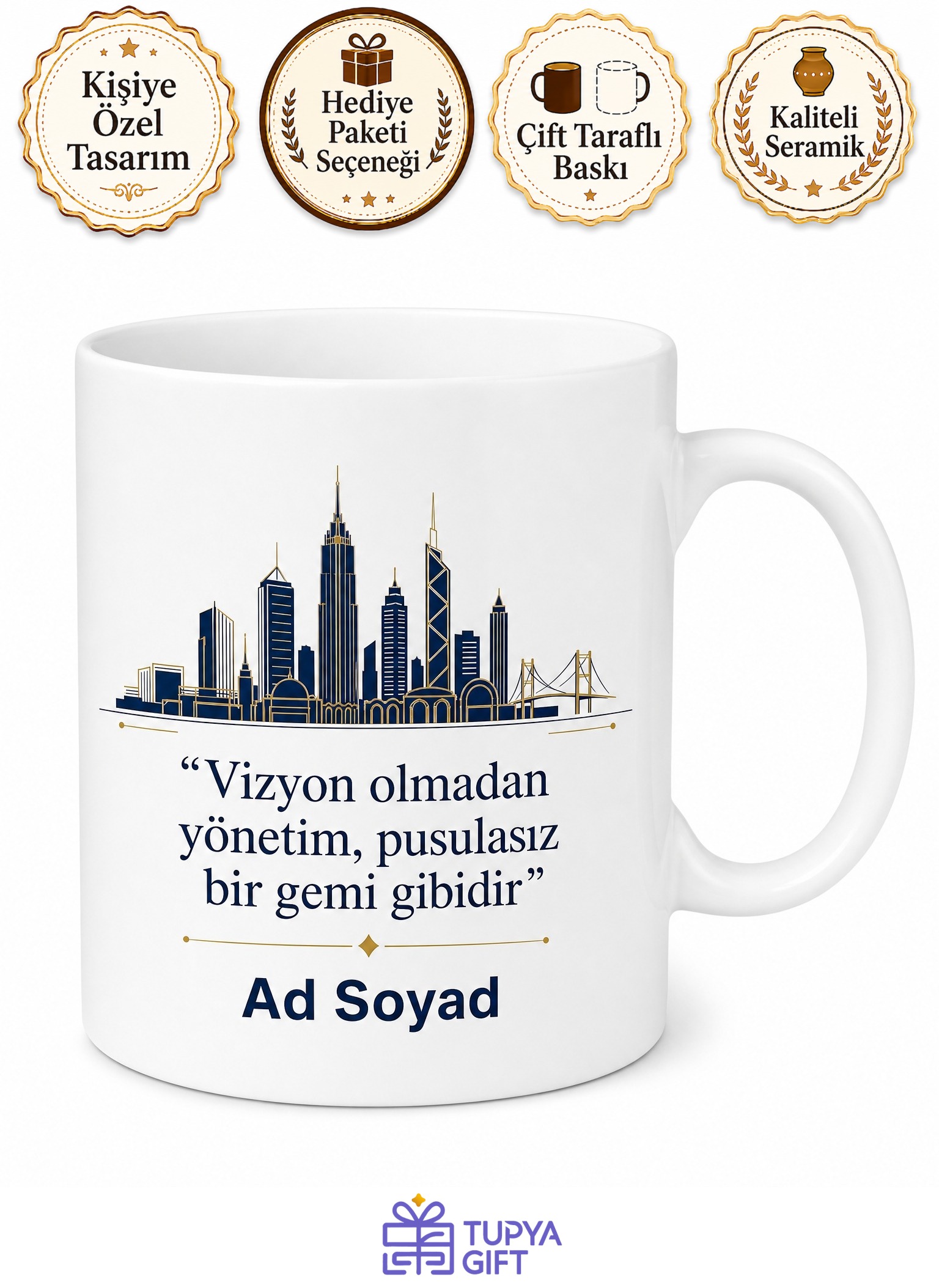 CEO Ve Genel Müdüre Zirvenin Lideri Şirket Kaptanı Şık Porselen Çay Kupası Hediye