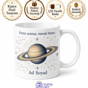 Yıldızları Gözlemleyenlere Astronomik Harita Satürn Çizimli Kupa Bardak Hediye