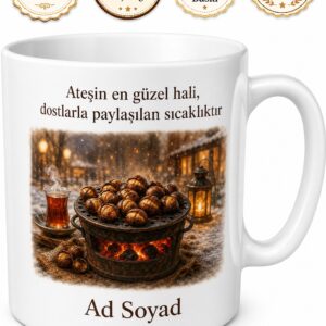Kestaneciye Hediye Sobada Kestane Kış Akşamı Nostaljisi Kömür Ateşi Baskılı Porselen Kupa Bardak