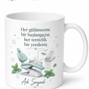 Diş Taşı Temizliği Ferah Nefes Diş Hekimi Koltuğu Temalı Baskılı Kupa Bardak Hediye