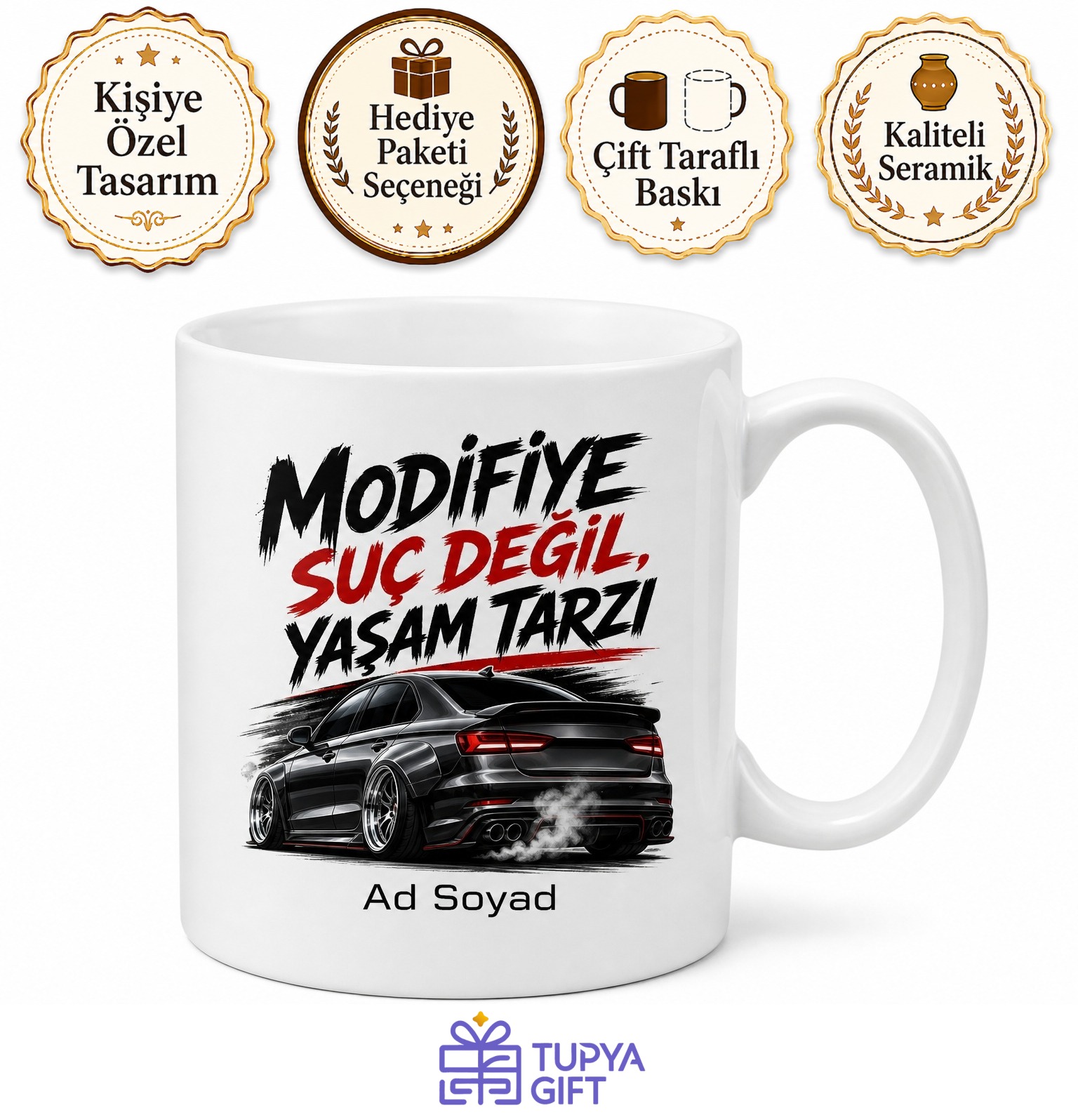 Modifiyeli Araba Meraklısına Esprili Kupa Modifiye Suç Değil Yaşam Tarzı Hediye Bardak