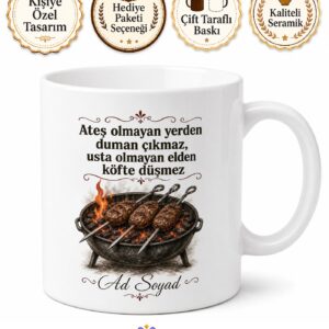 Köfteci Temalı Özel Tasarım Baskılı Porselen Kupa Bardak Hediye