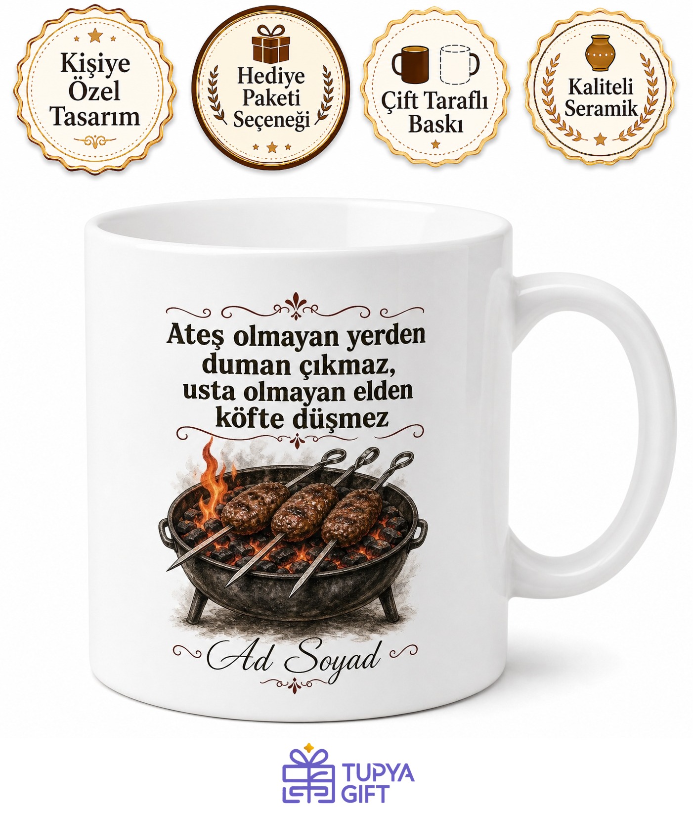 Köfteci Temalı Özel Tasarım Baskılı Porselen Kupa Bardak Hediye
