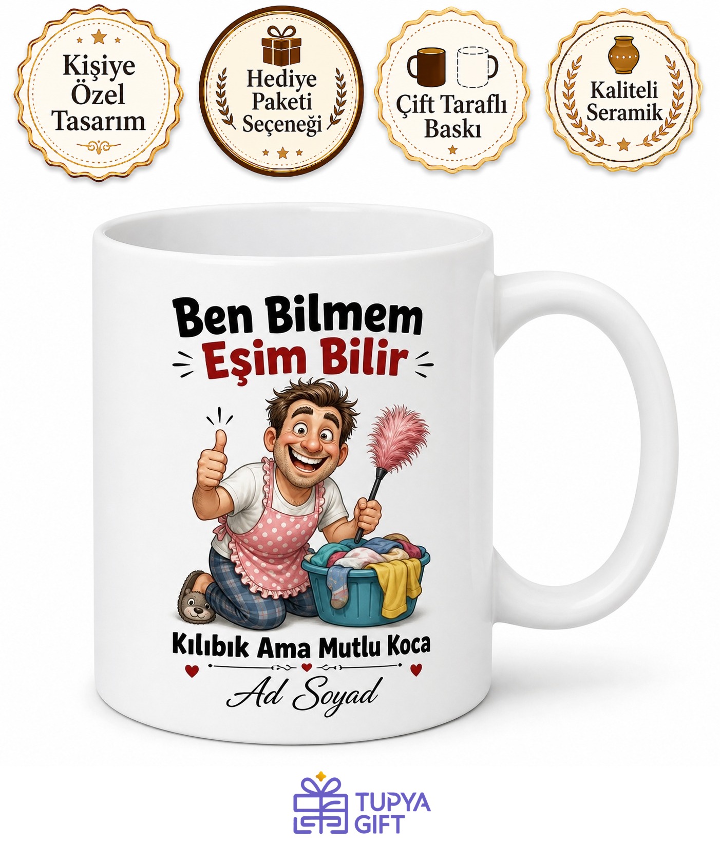 Ben Bilmem Eşim Bilir Yazılı Kılıbık Ama Mutlu Koca Kupası Hediye Bardak