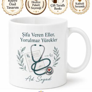 Doktor Stetoskop Reçete Hasta Muayenesi Şifa Dağıtan Kupa Bardak Hediye