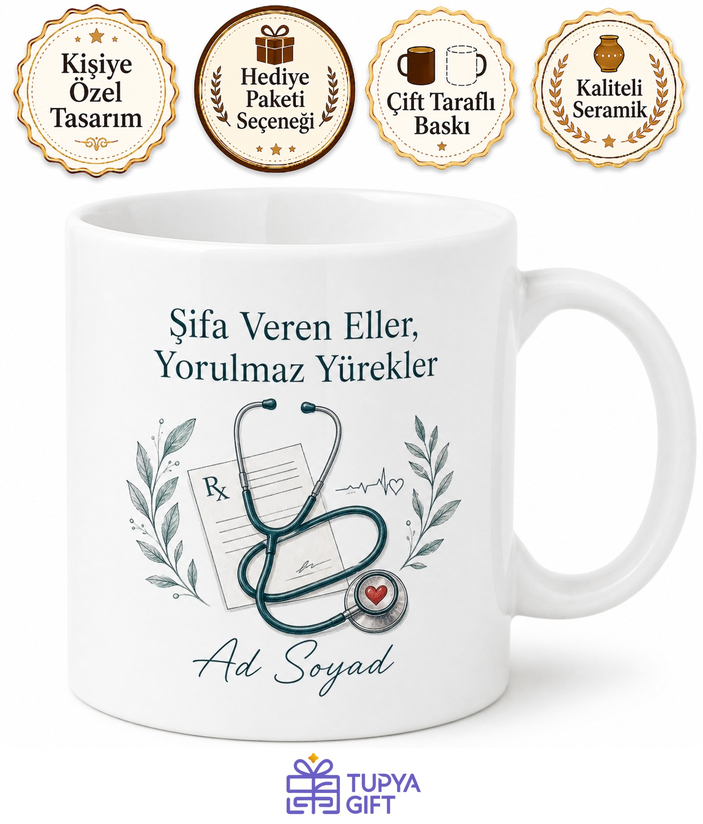 Doktor Stetoskop Reçete Hasta Muayenesi Şifa Dağıtan Kupa Bardak Hediye