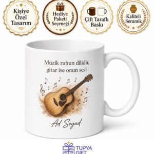 Akustik Gitar Temalı Baskılı Kupa Bardak Müzisyen Hediye Gitarist Kupa