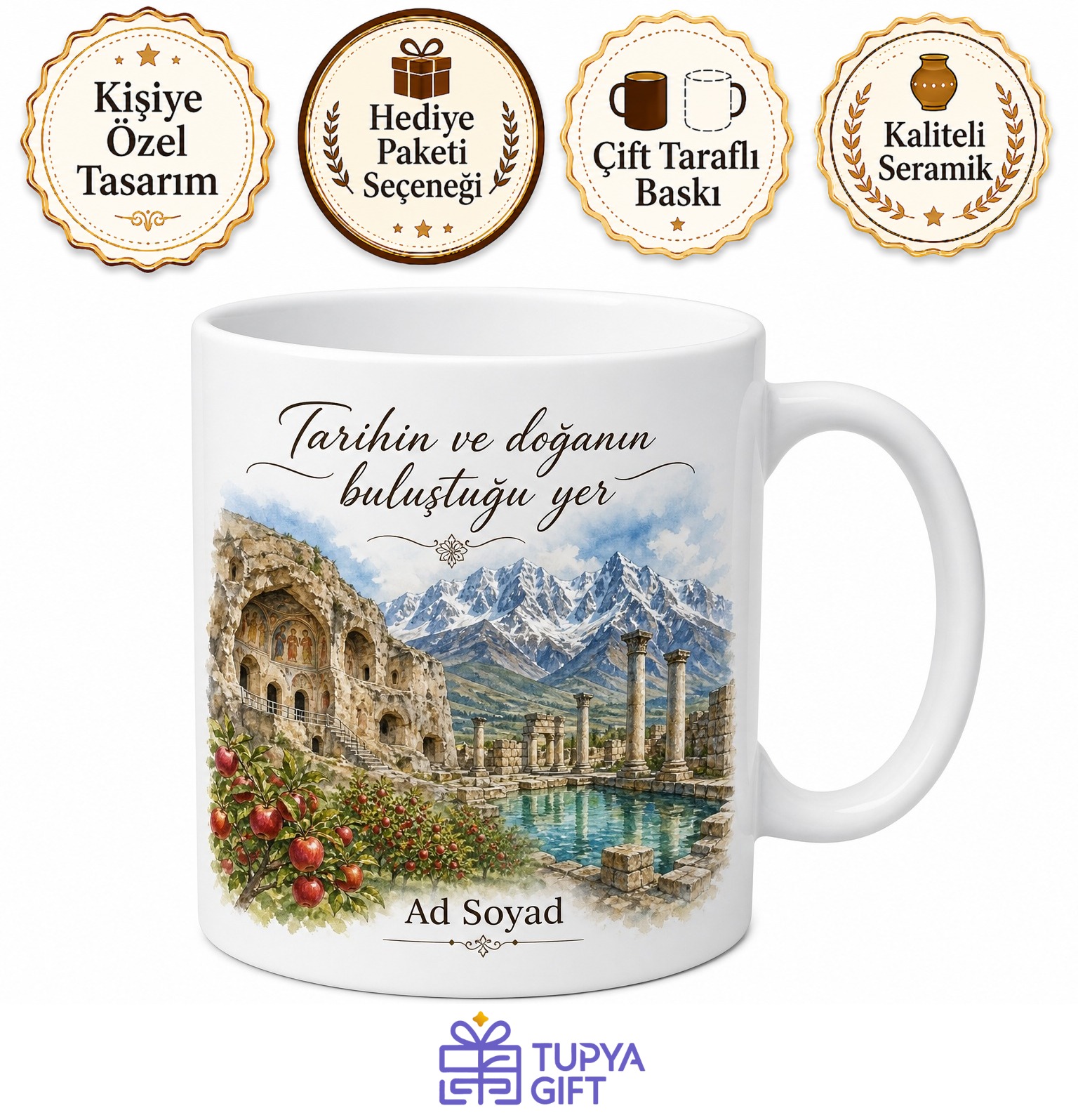 Niğde Gümüşler Manastırı Tyana Antik Kenti Aladağlar Elma Diyarı Kupa Hediye Bardak