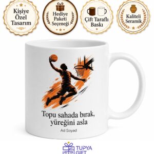 Basketbolcuya Hediye Pota Altı Ribaunt Üçlük Smaç Temalı Baskılı Kupa Bardak