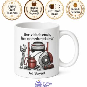 Oto Tamircisine Motor Yağı Fren Balatası Araç Altı Temalı Kupa Bardak Hediye