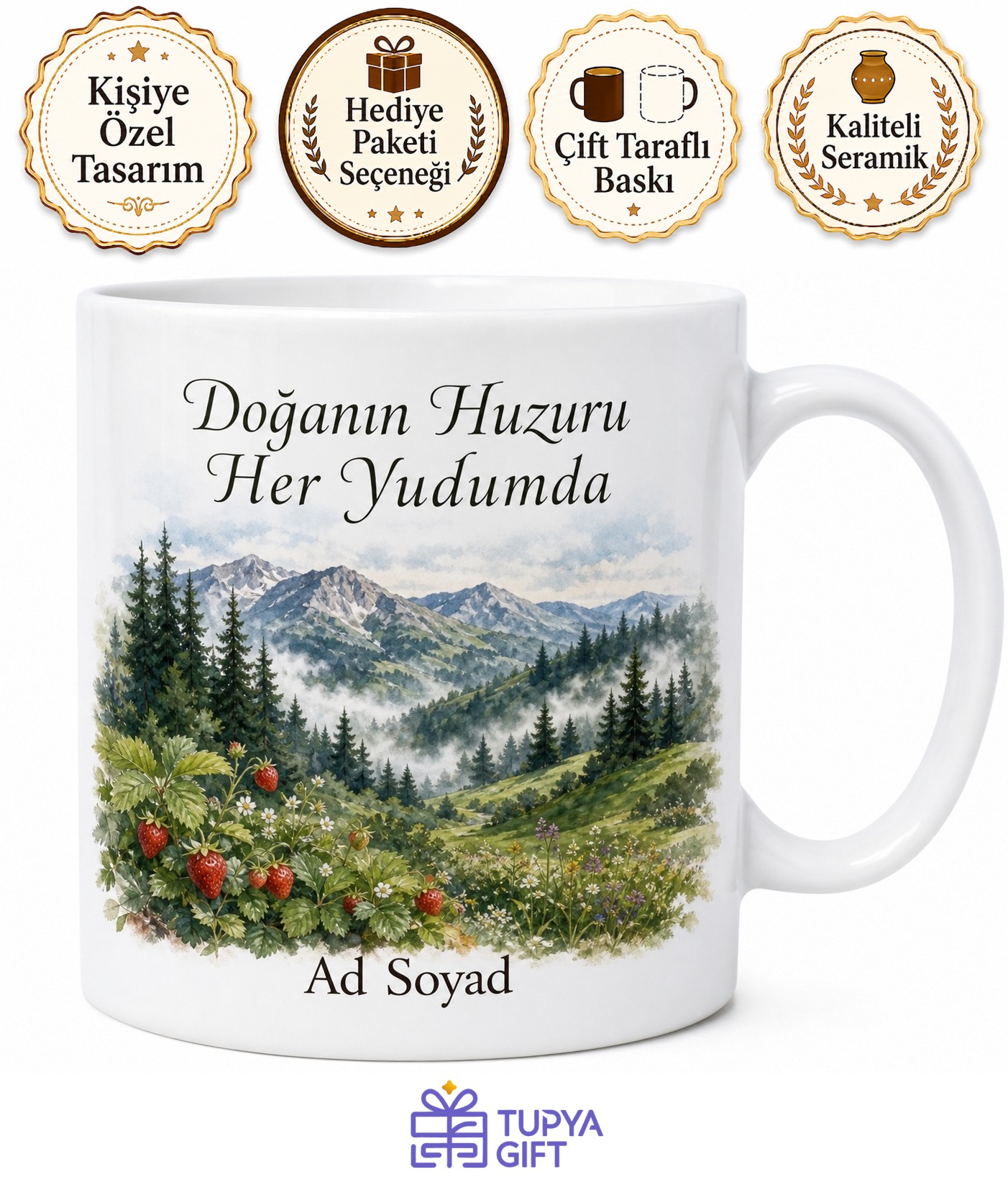 Erzurum Olur Doğal Ormanları Dağ Çileği Yayla Rüzgarı Kahve Kupası Hediye Bardak