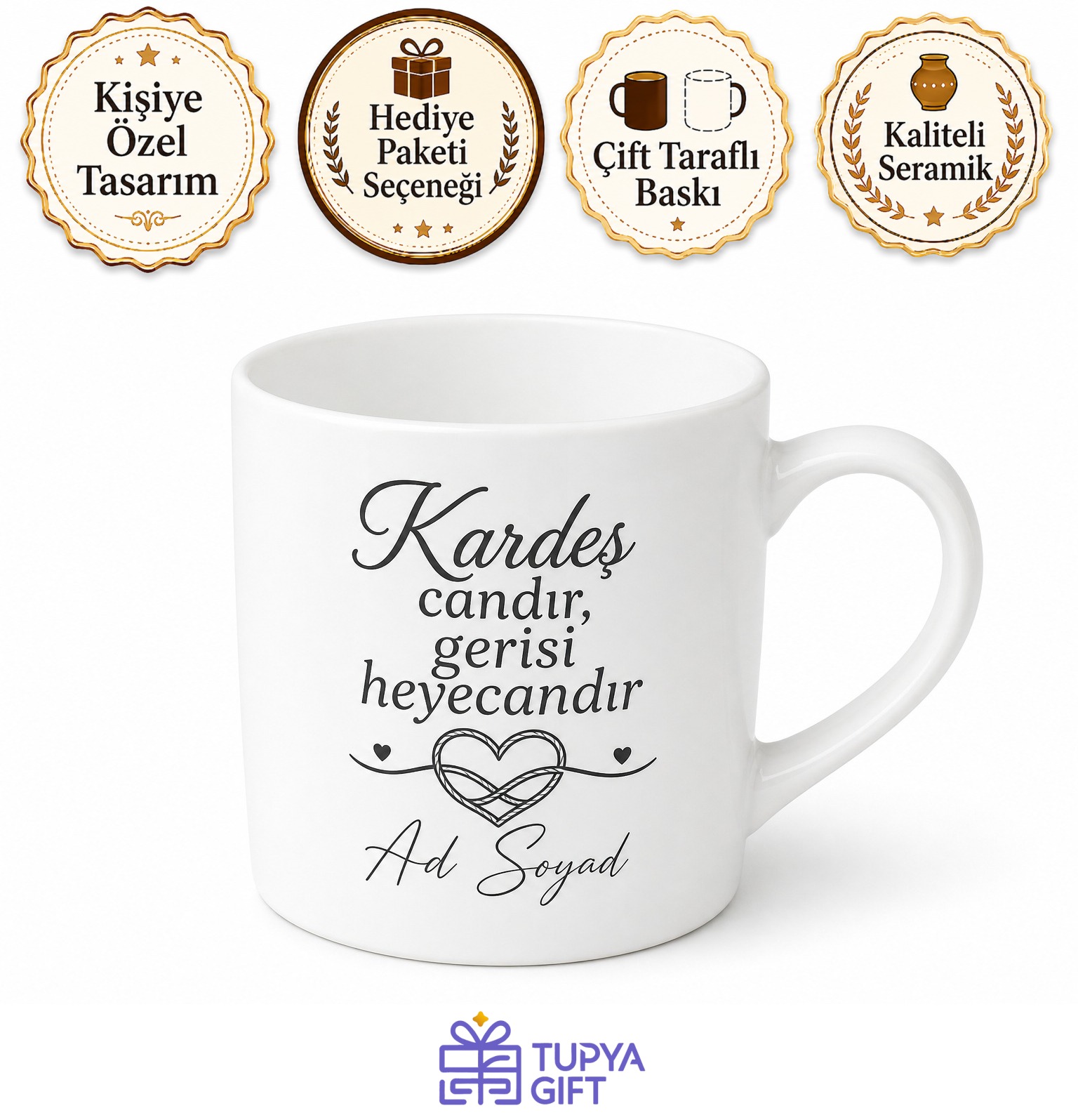 Kardeş Candır Kardeşlik Bağı Temalı İkili Set Kupa Bardak Hediye