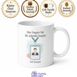 Yeni İşe Giren İlk Maaş Heyecanına Yaka Kartı Ofis Masası Kupa Bardak Hediye