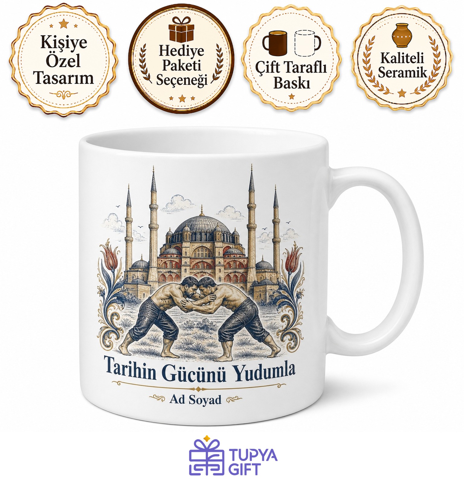Edirne Selimiye Camii Kırkpınar Pehlivanları Tarih Çay Kupası Hediye Bardak