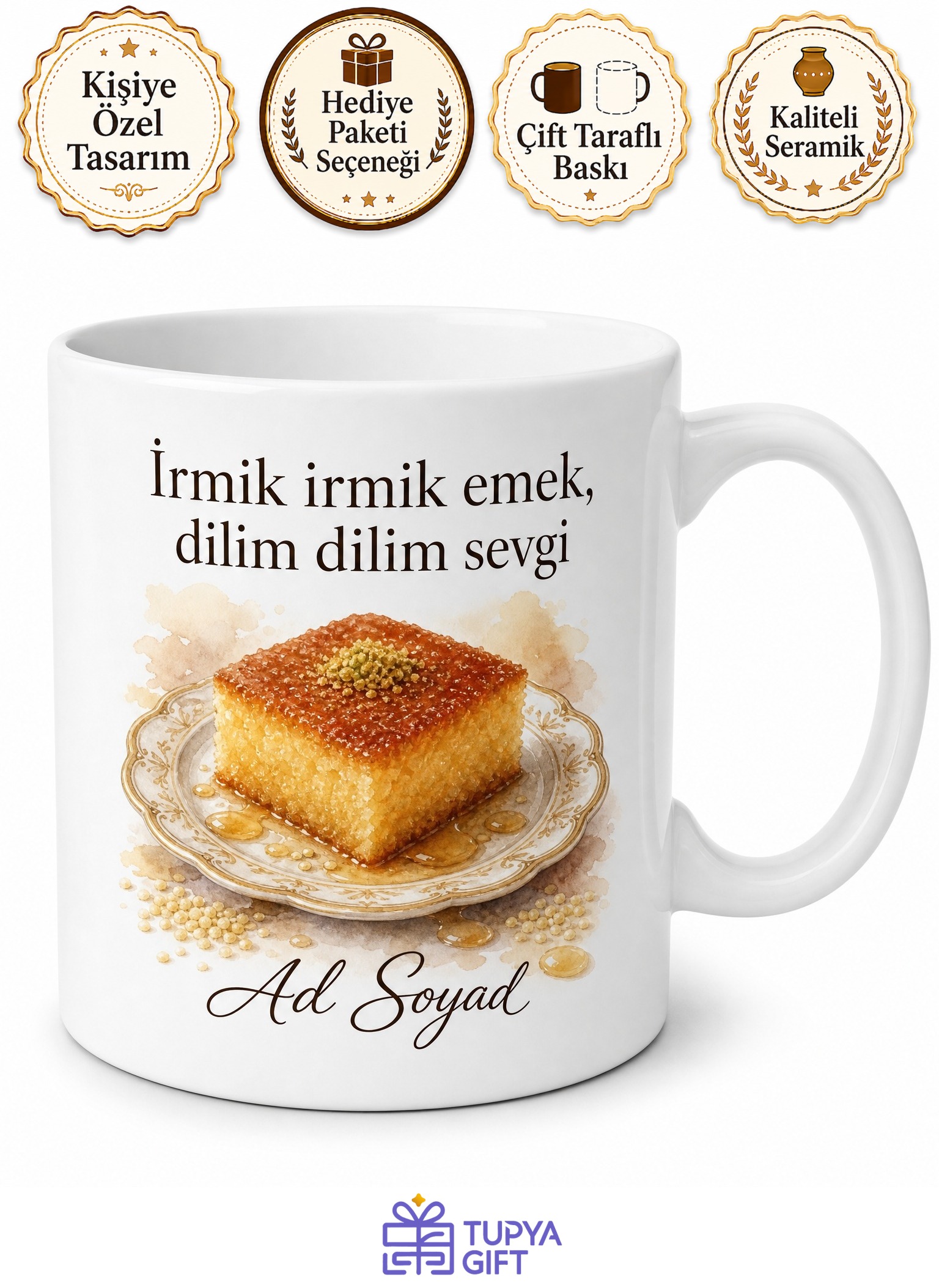 Revani Yapanlara İrmikli Revani Kupa Bardak Hediye Porselen Mutfak