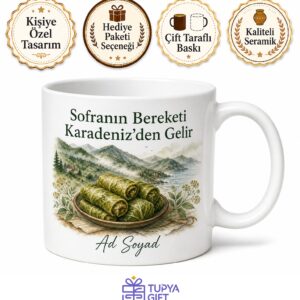Karalahana Sarması Temalı Karadeniz Kupası Baskılı Porselen Kupa Bardak Hediye