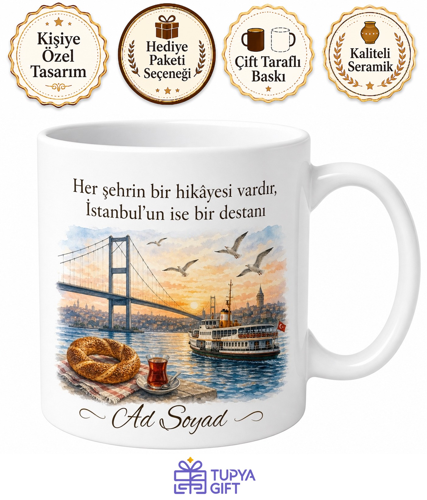 İstanbul Aşığı Boğaz Köprüsü Martı Simit Vapur Kupa Bardak Hediye