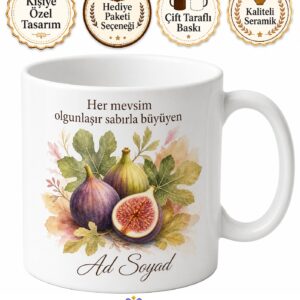 İncir Temalı Özel Tasarım Baskılı Kupa Bardak Hediye Porselen Mug