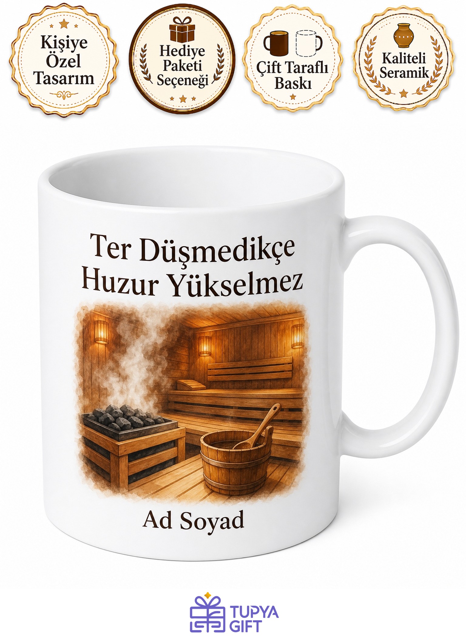 Sauna Giren Terleyenlere Ahşap Sauna Odası Sıcak Buhar Ter Atma Rahatlama Kupa Hediye