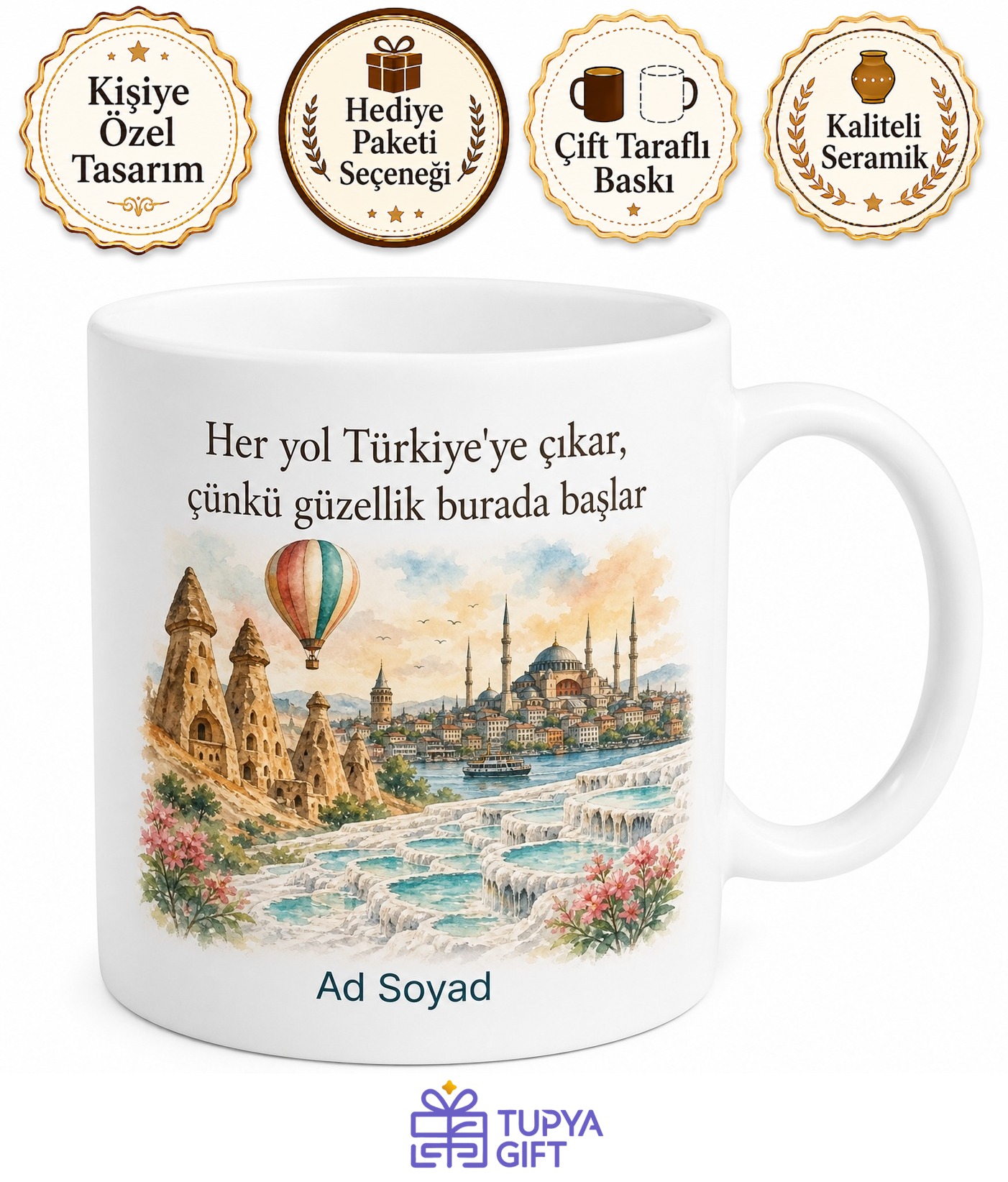 Turizm Haftası Türkiye Güzellikleri Temalı Baskılı Porselen Kupa Bardak Hediye